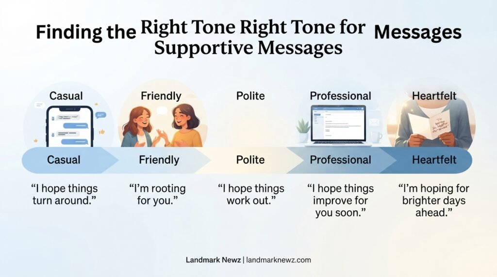 Tone spectrum showing casual professional and heartfelt ways to say I hope things get better