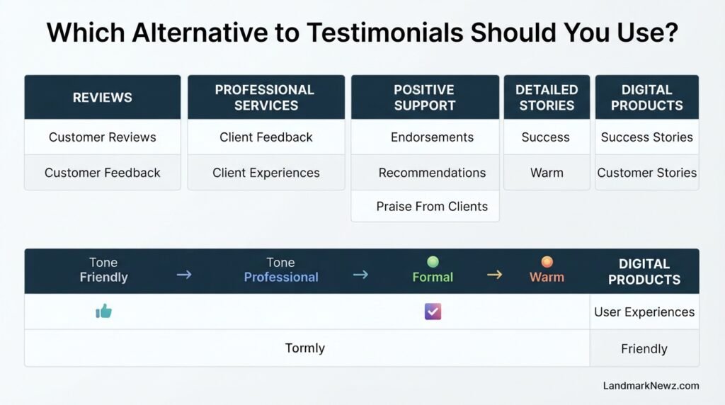 Comparison of testimonial alternatives by context and tone