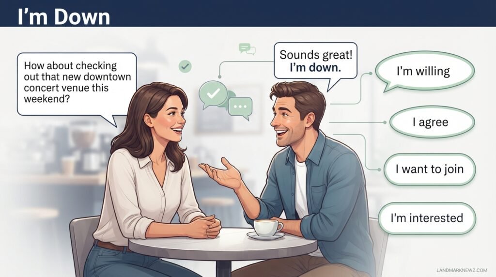 What does I'm down mean when expressing agreement or willingness