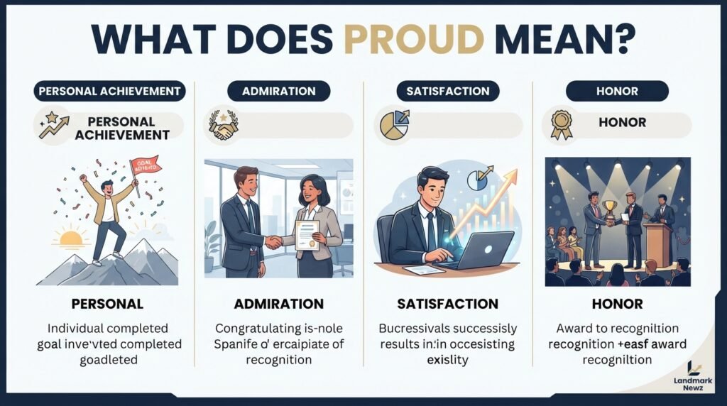 Meaning of proud showing achievement, admiration, satisfaction, and honor