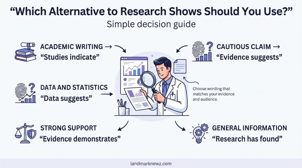 Guide showing which alternative to research shows to use in different writing situations
